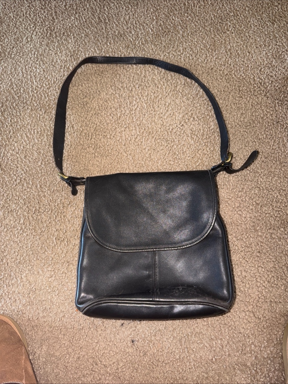 Vintage Coach Black Leather Crossbody Flap Bag